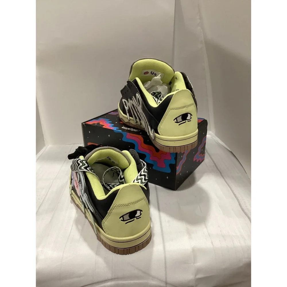 NEW Chris Pyrate and Friends Low Top Sneakers Black Grey Neon Yellow Mens 9